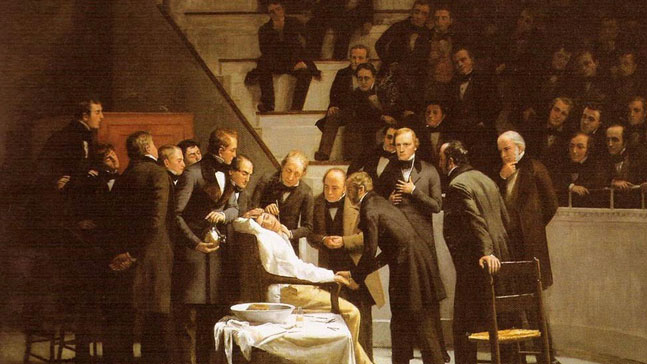 Painting from Robert Cutler Hinckley, "The First Operation with Ether."