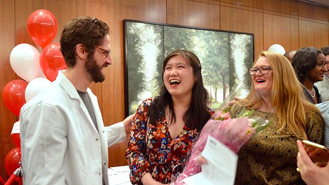 Weill Cornell Medical College Match Day: Dr. Eric Brumberger, left, welcomes Jie Min to the residency program. Match Day 2017