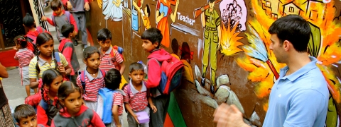 Dr. Lee Rasamny with school children in Punjab.