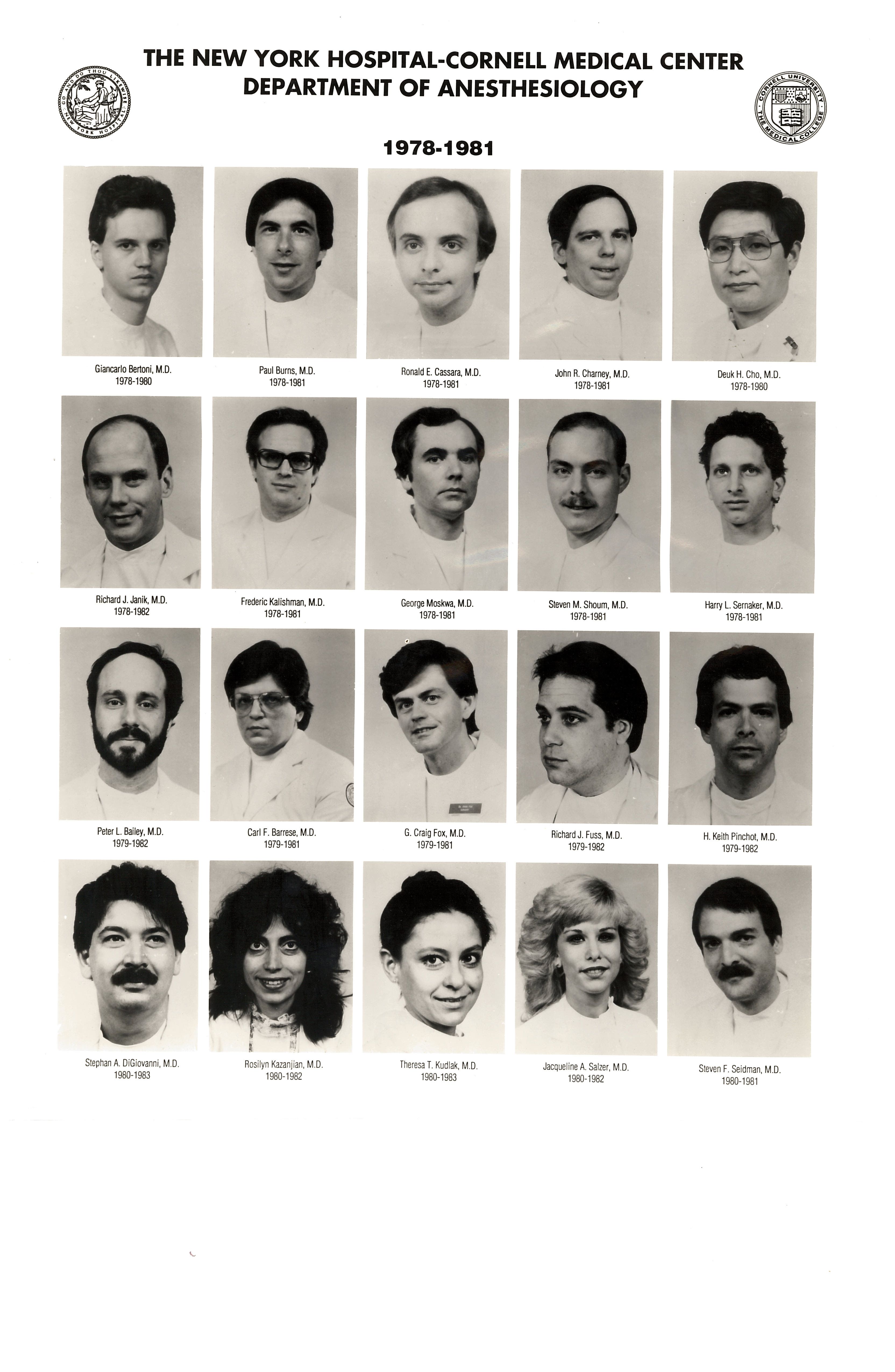 Department of Anesthesiology 1978-1981 