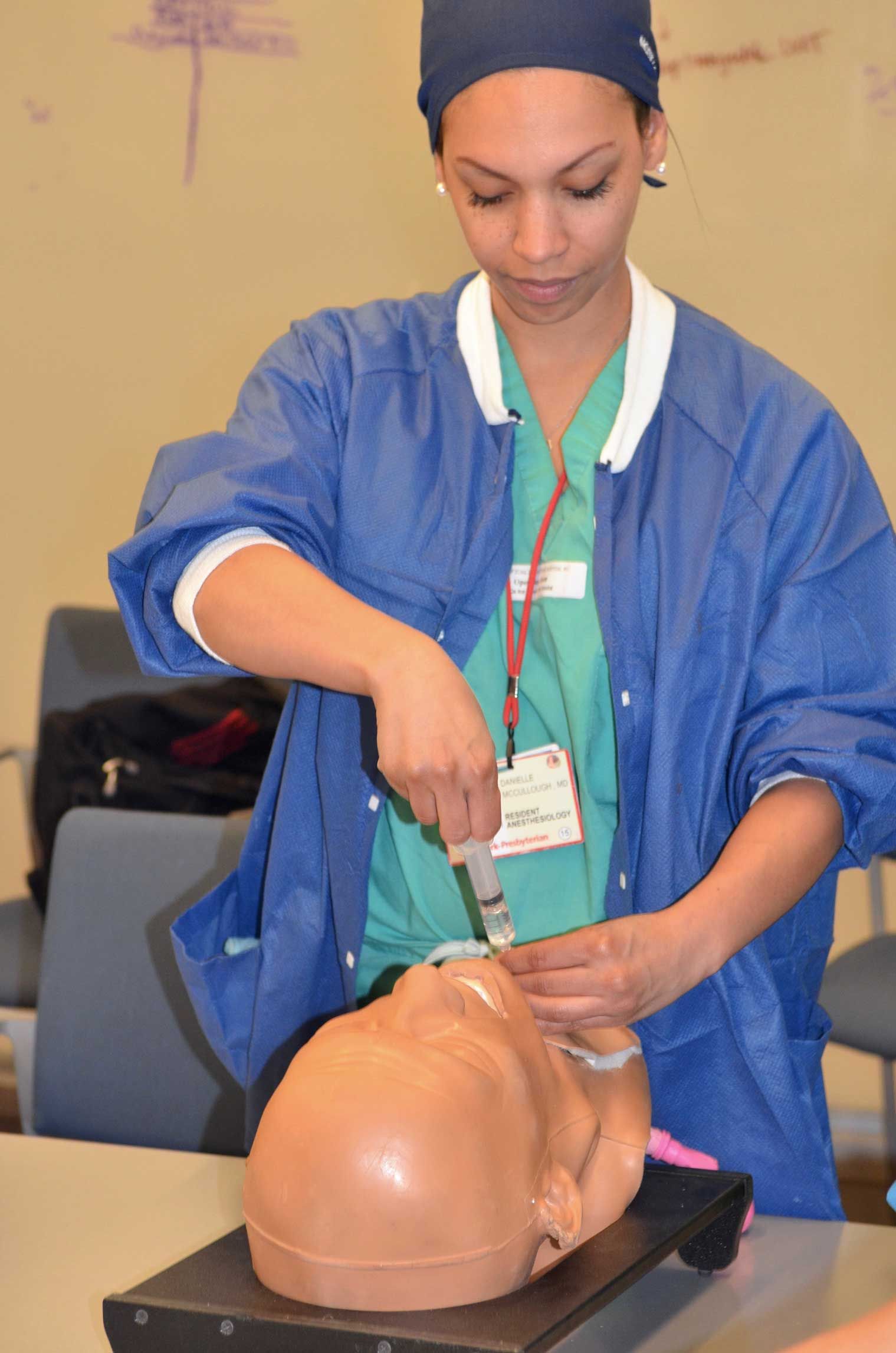 Resident Dr. Danielle McCullough practices new technique.