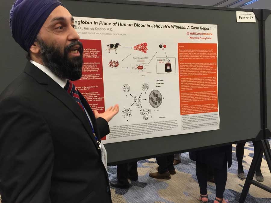 Dr. Singh presents his poster on a novel hemoglobin-based oxygen carrier.